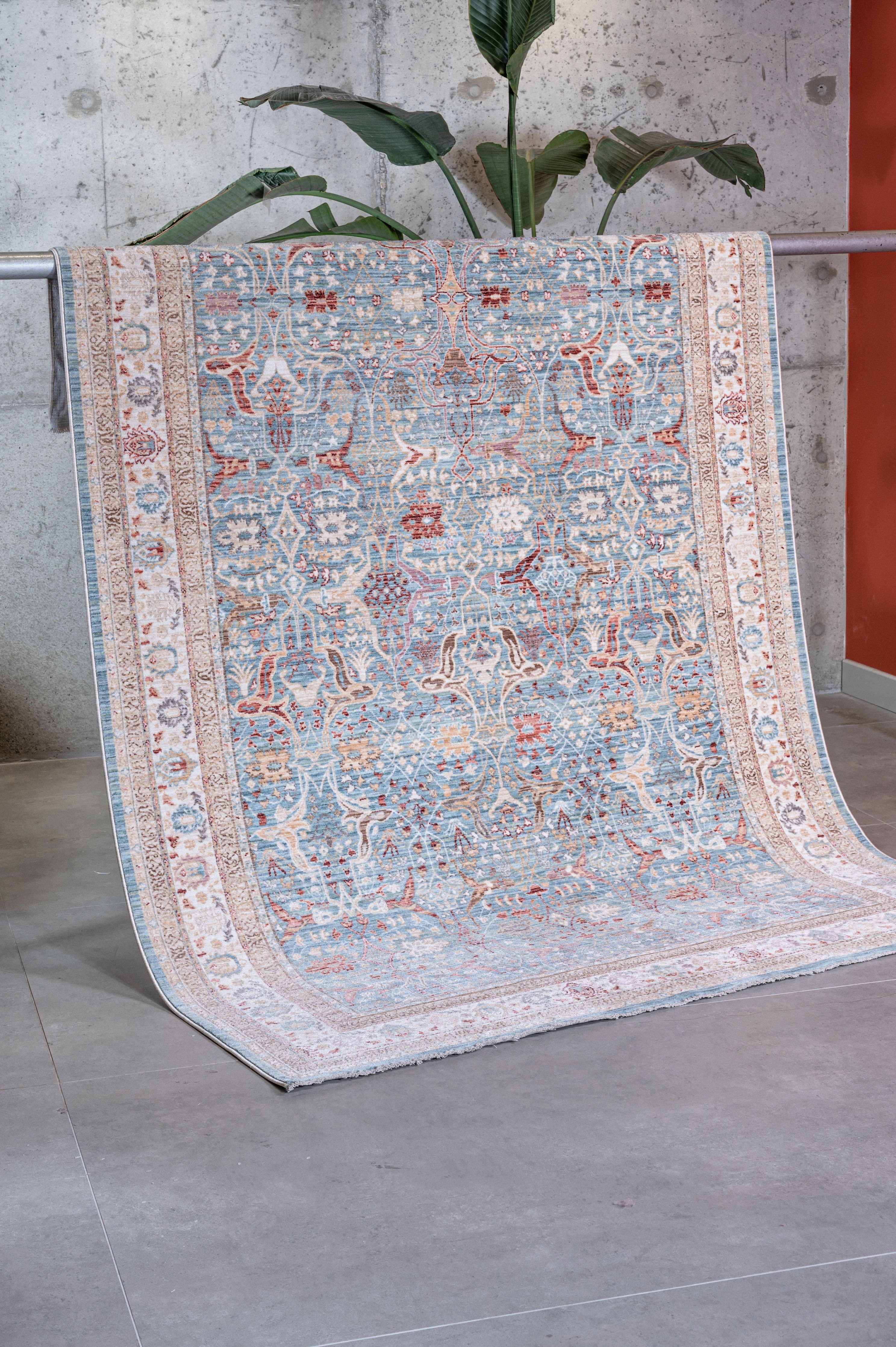 Apex Ambiance 2932 Mavi - Minimalist Soft Vintage Kadifemsi Yumuşak İnce ve Silinebilir Halı